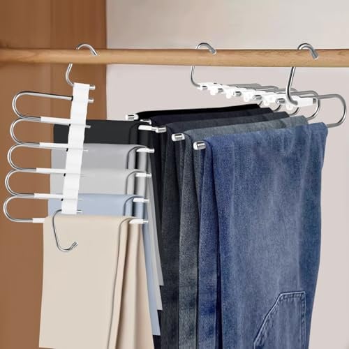 Flearitzo Hosenbügel Platzsparend - 2 Stück rutschfeste Kleiderbügel Platzsparend für Schals Jeans Hosen Handtücher Perfekt für den Kleiderschrank Organizer (Weiß)