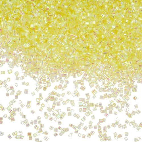 SUNNYCLUE 1 sac de 90g de Perles en Tube de Paille Bingsu Perles Croquantes en Plastique Jaune Irisé Souple et Transparent Petit Tube Bingsu Perles Complémentaires pour Remplissage de Vase en Forme D'