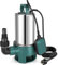 Bomba Sumergible Agua Sucia 1100 W (Máx.16500L/H,Cabezal Máx. 9,5m,Partículas Suciedad: 35mm) Bomba de Agua Sucia Autocebante,con Interruptor Flotador y Asa Transporte,para Piscinas,Estanques (Verde)