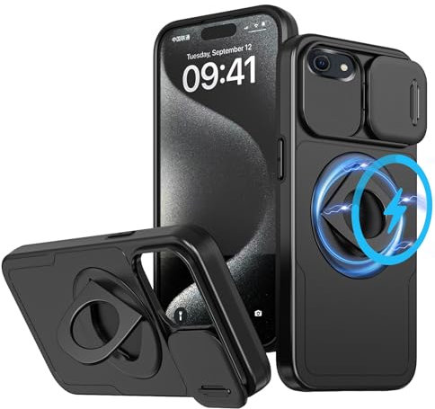 LXHGrowH Magnetisch Hülle für iPhone 6 / iPhone 6S, Militärnorm Schutz Schutzhülle, Stoßfest Handyhülle mit Lens Protection Slide Camera, Schwarz