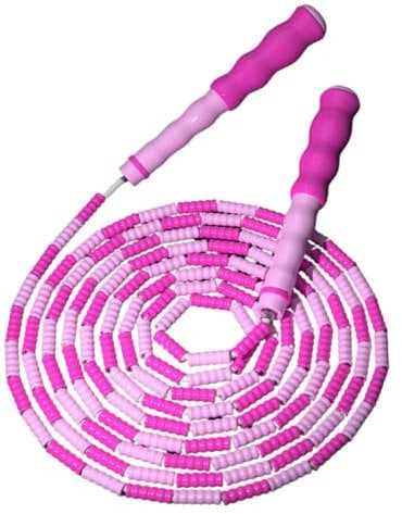 Soft Beaded Jump Rope for Kids Women, Tangle-Free Skipping Rope, Adjustable Jumprope, Workout Jump Rope (Pink)