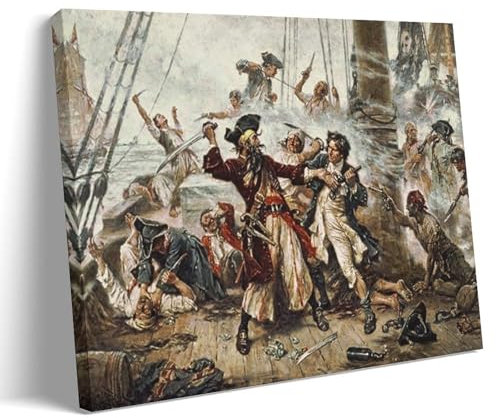 Jean Leon Gerome Malerwerke (Die Gefangennahme des Piraten Blackbeard), Poster, dekoratives Gemälde, Leinwand, Wandkunst, Wohnzimmer, Schlafzimmer, 50 x 75 cm