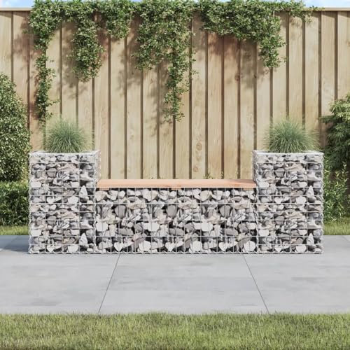 Gecheer Garden Bench Gabion Baskets Bencn Chair Garden Mesh Wire Cages Garden Outdoor Chair with Gabion Design Gabion Design 183x41x60.5 cm Solid Wood Douglas