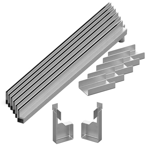 MaTaDa® Entwässerungsrinne Schlitzrinne Gartenrinne Terrassenrinne Komplett Set (6m - Ablauf Rechts)