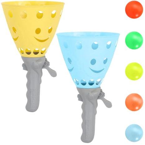 Falafoty Pop y Atrapar Juego de Pelota con 2 Cestas de Lanzamiento y 5 Pelotas, Actividades de Juego De Lanzamiento De Fiesta de Exterior para Niños Adultos Juguete de Playa de Verano (Amarillo)