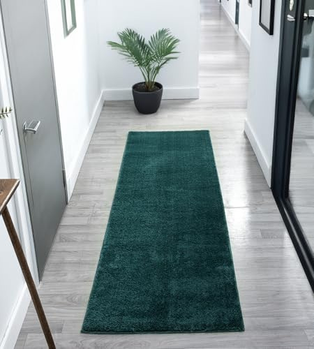 Comfy Washable Plain Non-Slip Hallway Runner Rug, Emerald, 60x200cm
