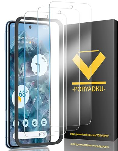 FlexGear 3 Pièces Verre Trempé Pour Google Pixel 8 Pro, et 1 Cadre d'Installation, Déverrouillage par empreinte digitale, Dureté 9H, Anti-Rayures, Sans Bulles, 3D-Coverage, HD Verre