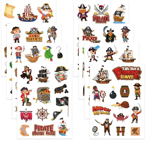 GETRICH 32 Blatt Piraten Aufkleber für Kinder, Lustige Piraten Sticker | Wasserdichte DIY Pirat Scrapbooking Aufkleber Sticker Selbstklebend 8 Stile für Kindergeburtstag,Basteln,Mitgebsel Geschenke