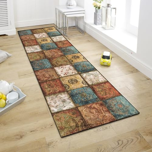 WTHYGB Teppich Läufer Flur, Küchenläufer 80x250cm rutschfest Waschbar | Bettvorleger für Waschküche, Vorzimmer, Schlafzimmer Küche und Wohnzimmer, Carpet Boho