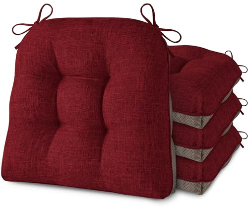 AddGrace Sitzkissen für Esszimmerstühle 4er-Pack 46x44x8cm Bordeaux | mit rutschfester Unterseite und Bändern, geeignet für die meisten Esszimmer- und Küchenstühle, strukturierter Stoff, bequem