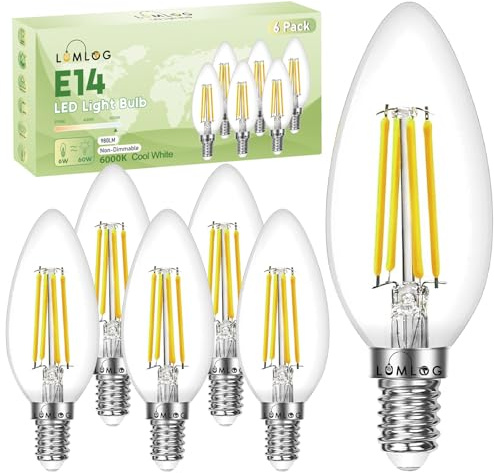 Lumlog E14 LED Light Bulb Cool White 6000K, C Energy Class, 6W (60w Equivalent), 980 Lumen SES Small Edison Screw Bulbs, Non-Dimmable, 6-Pack [Energy Class C]