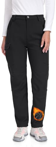 GymBrave Pantaloni Softshell Invernali Donna Impermeabili Imbottiti con Tasche a Zip per Trekking e Sci, Calda Pantalone da Esterno Nero M