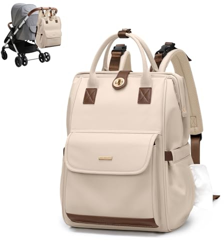 GOLF QUALITY Wickelrucksack für Mütter, 22L Babyfreundlich mit Kinderwagenhaken & Laptop Rucksack 16 Zoll Laptopfach, Große Kapazität Mommy Bag Wickeltasche mit Milchflaschenfach (Apricot)