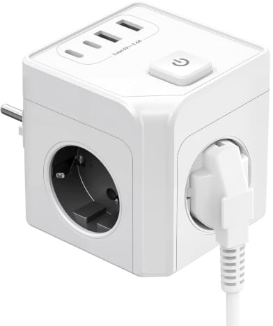 Adamyee Steckdosenwürfel ohne Kabel,3680W, weiß, für Büro, Zuhause, Reise