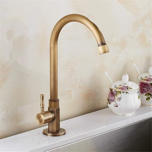 Rubinetto singolo per acqua fredda in rame anticato, rubinetto rotante verticale con maniglia a spirale, girevole a 360 gradi per lavabo esterno e lavello da giardino, finitura in ottone