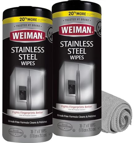 Weiman Stainless Steel Cleaner and Polish Wipes Bundle with Microfiber Cloth-Removes Fingerprints, Water Marks and Grease from Appliances - Works Great on Refrigerators, Ovens, and Grills