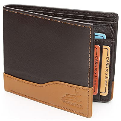 Fa.Volmer #MW114 Portefeuille en Cuir véritable avec Protection RFID Manhattan (Brun foncé/Beige Marron)