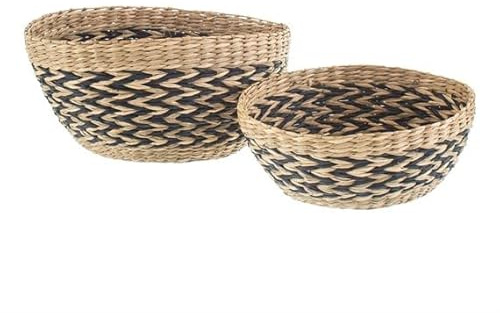 Sass & Belle Black Chevron Seagrass Decorative Bowls - Set of 2