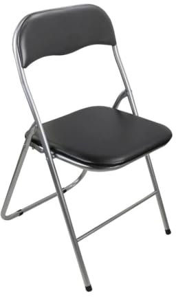 Folding Desk Chair Padded Light Weight Space Saving, Silver Frame, Faux Leather Padded Seat Rectangular Compact Folding Chair for Home Office Party School Library stool Lightweight Foldable (Black)