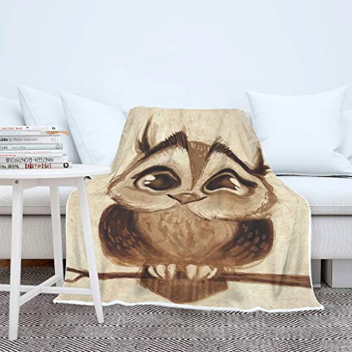 AXGM Erwachsene Kinder Wohndecke Tagesdecke Decke Kuscheldecke Eulen Tier Karikatur Braun 3D Digital TV-Decke Polyester Wohnzimmer Decke White 130x150cm