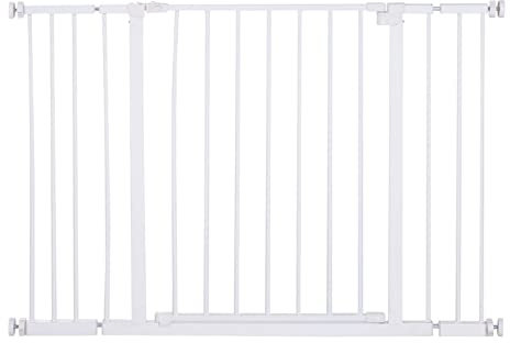 PawHut Türschutzgitter Treppenschutzgitter mit 10/15 cm Verlängerung Türgitter ohne Bohren Treppengitter für Breiten 76-82/86-97/101-107 cm Einhändiges Öffnen Stahl Weiß