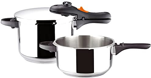 MARMICOC Cocotte Olla a presión súper rápida 3 + 6 L, fabricada en acero inoxidable 18/10, apta para tipo de cocina gas, vitroceramica, INDUCCIÓN y lavavajillas, fondo termo difusor 5 capas