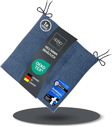 LILENO HOME 1er Set Stuhlkissen Dunkelblau (40x40x4,5 cm) - Sitzkissen für Gartenstuhl, Küche oder Esszimmerstuhl - Bequeme UV-beständige Indoor u. Outdoor Stuhlauflage als Stuhl Kissen