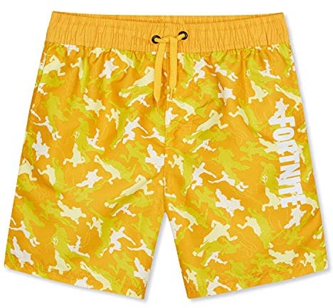 Fortnite Badehose Jungen, Kinder und Teenager Badeshorts Kurz (Gelb, 13-14 Jahre)