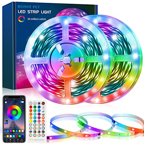 Bonve Pet Striscia LED, Strisce LED 12M, Luci Led Camera Letto,Strisce Led Rgb con APP Bluetooth e Telecomando 40 Tasti, Strisce led Sincronizzazione Musicale,LED Strip per Decorazioni TV Casa Cucina