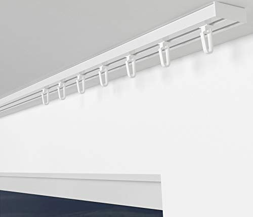 ALOHA Gardinenschiene aus Aluminium Vorhangschienen, Deckenbefestigung 1, 2, 3, 4, 5 -läufig für Schiebevorhänge, Vorhänge (RIO / 2-läufig / 120cm / mit Faltenlegehaken/Weiß)