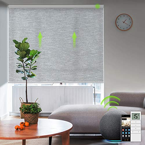 Yoolax Elektrisches Rollo, Smart Sichtschutz Rollo mit Motor & Fernbedienung, Motorisierte Rolladen mit Alexa kompatibel für Home Office, Nach Maß, 50% Verdunkelung, Nebelgrau