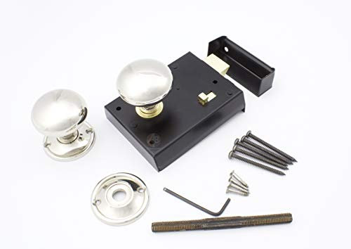 A.B Hardware Old English Victorian Retro Style Rim Bathroom Bedroom Lock Latch KNOB Set (Polished Nickel)