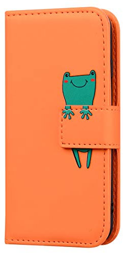 Auslbin Hülle für iPhone XR,Premium Leder Flip Wallet Schutzhülle Tasche Handyhülle für iPhone XR(Orange Frosch)