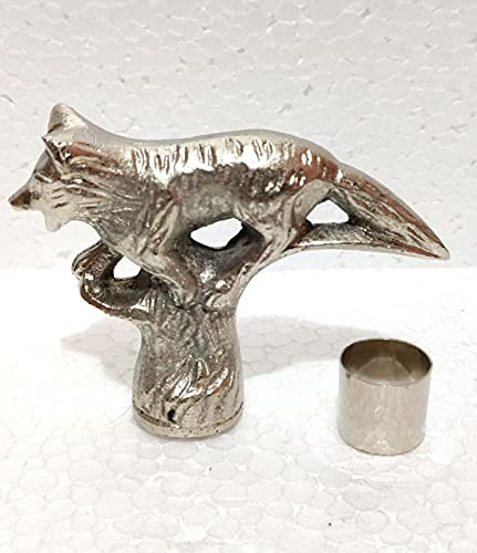 Vimal Nautical Gehstock, massives Messing, antiker Wolfskopf, Aluminiumgriff, silberfarben