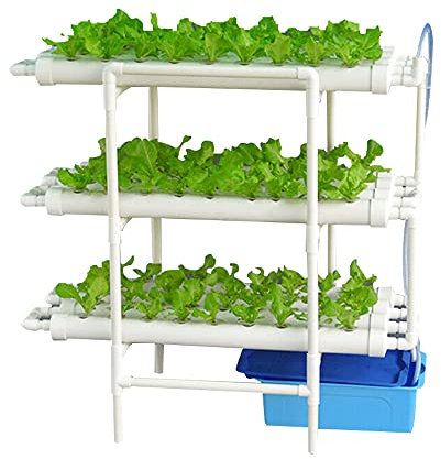 Futchoy Hydroponic Grow Kits 3 Schichten 108 Standorte Gemüse Blumen Hydroponics-System Gemüsewerkzeug Grow Kit + Schlauch PVC Hydroponic Pipe Home für Hydroponische (Ohne Becken)