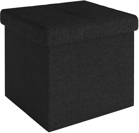 INTIRILIFE Faltbare Sitzhocker 38x38x38 cm in Piano SCHWARZ - Sitzwürfel mit Stauraum und Deckel aus Stoff mit Mulden - Sitzcube Fußablage Aufbewahrungsbox Truhe Sitzhocker