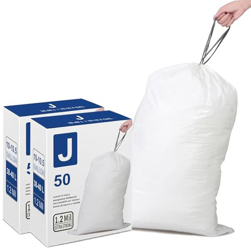 Simplelisa Code J 2 Packs(100 Count) 10-10.5 Gallon Heavy Duty Drawstring Plastic Trash Bags Compatible with simplehuman Code J | 1.2 Mil | White Garbage Can Liners 10-10.5 Gallon/38-40 Liter
