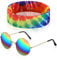 Fiada 2 Stück Hippie Kostüm Set Tie Dye Sonnenblume Hippie Stirnband Vintage Runde Hippie Brille 70er Sonnenbrillen Regenbogen Hippie Accessoires für 60er Hippie Verkleidung Halloween Festival