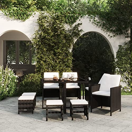 Gecheer 9-TLG.Garten-Essgruppe Garten-Essgarnitur Sitzgruppe,Gartenmöbel Gartenset Sitzgarnitur Gartengarnitur sofagarnitur Möbelset 1 x Tisch,4 x Stuhl,4 x Hocker,8 x Sitzkissen,4 x Rückenkissen