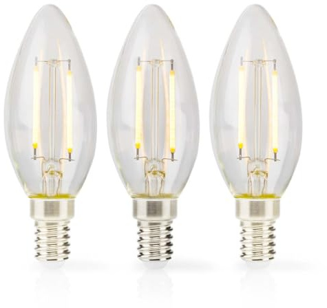 Nedis LBFE14C351P3 LED-Filament-Lampe E14 | Kerze | 2 W | 250 lm | 2700 K | Warmweiss | Anzahl der Lampen in der Verpackung: 3 Stück | Klar