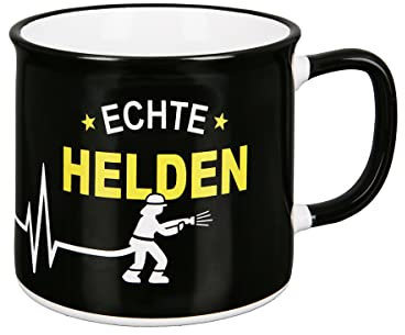 GILDE 1 Kaffeebecher Porzellan Durstlöscher oder Echte Helde zur Auswahl, 320ml,13x9x8cm im Emaille-Design (Echte Helden)