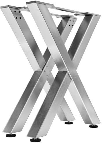 Juana | Tischbeine Metall Edelstahl | 2 Stück X Form Tischkufen | Tischgestell B68xH105 cm | Möbelkufen für Stehtisch