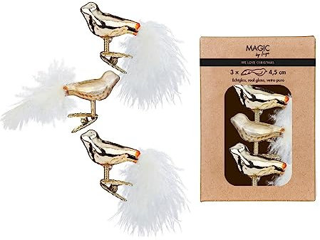 Christbaumschmuck Glas 4.5cm x 3 Stück Vögel auf Clip in Kartonbox Gold hellgold Mix Brokatgold