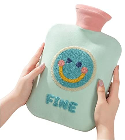 SHUIZONG Bouteille d'eau Chaude Mignon Thermos 500/1000/2000 ML en Peluche en Peluche PVC PVC Plombing Sac À Eau Tiède À Main-Smiley D 2000Ml