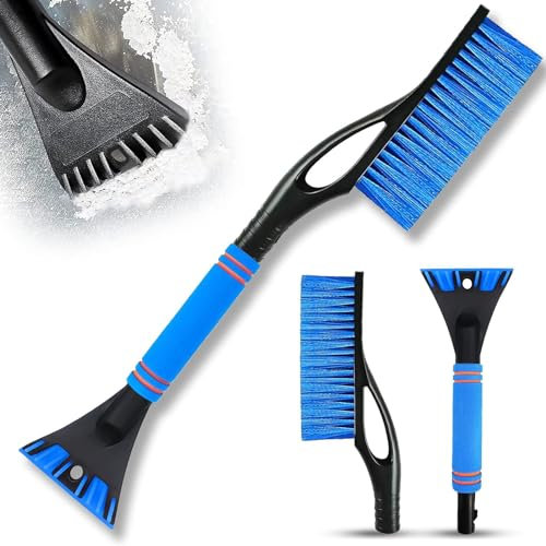 Tuofang Eiskratzer Auto mit Besen, 2 in 1 Abnehmbarer Eisschaber, Schnee Auto Besen mit Rutschfestem Schaumstoffgriff für PKW, LKW und SUV Windschutzscheibe, Fenster zu Hause (67cm) (Blau)