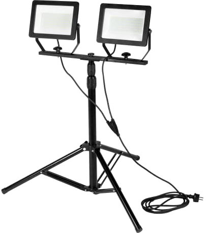 NEO TOOLS Doppelscheinwerfer 200W SMD LED 17000lm; auf Teleskopstativ 1,8m; 230 V 50 Hz; Leuchtwinkel 110 Grad; IP65; Werkstatt, Fotostudio; Kabel 3m; Aluminium