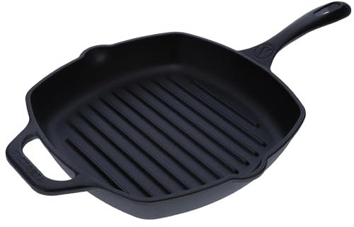 VICTORIA Sartén Grill Hierro Fundido Esmaltado Inducción 25x25cm, Apta para Fuego, Barbacoa, Horno, Vitrocerámica, Cast Iron Skillet, Libre de Tóxicos sin PTFE ni PFOA