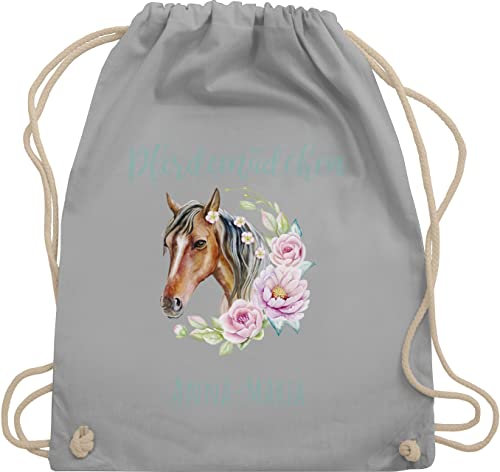 Turnbeutel Rucksack - Pferd Pferde - Pferdemädchen - Unisize - Hellgrau - personalisierter beutel wechselkleidung mädchen pferdemotive stoff sportbeutel kindergarten reiten rucksäcke reittasche