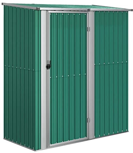 Metall Gerätehaus mit Abschließbare Tür und Schrägdach, 180,5x97x209,5 cm Geräteschuppen Gartenhaus Geräteschrank Metall-Schrank Metall-Schuppen Garten-Schrank, Grün