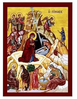 Krippe Jesus Christus Ikone, handgefertigt, griechisch-orthodoxe Ikone, byzantinische Kunst, Wandbehang, Holzschild der Geburt unseres Herrn, religiöse Dekoration (2) 40 x 50 cm